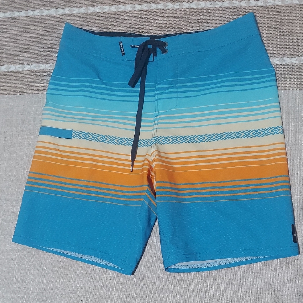 O'Neill Blue and Orange Board Shorts Gradient Design size (14) w27